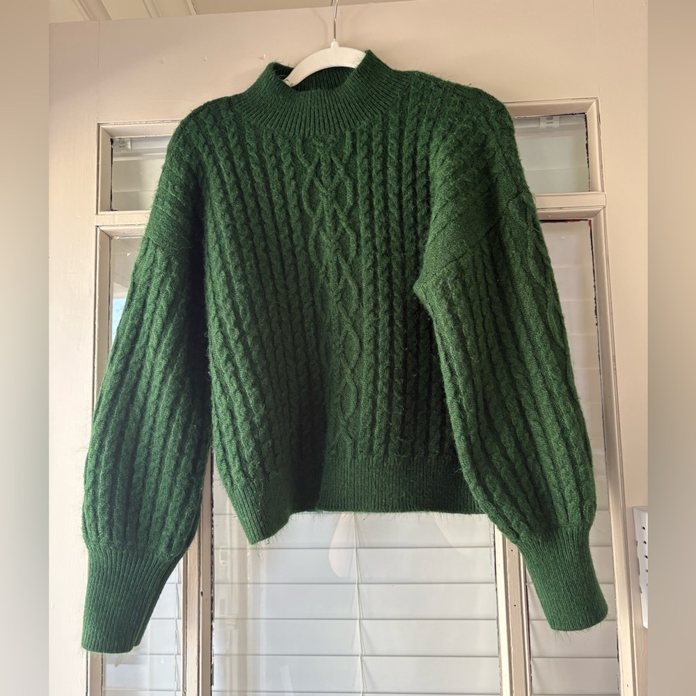 Cece Women's Cable Knit Mock Neck Green Sweater Size Large